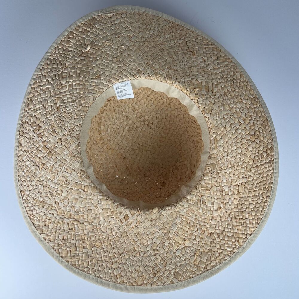 Natural Raffia Straw Sun Hat Wide Brim Bow Accent Beach Womens Cap Garden Sz 7 - Picture 6 of 11